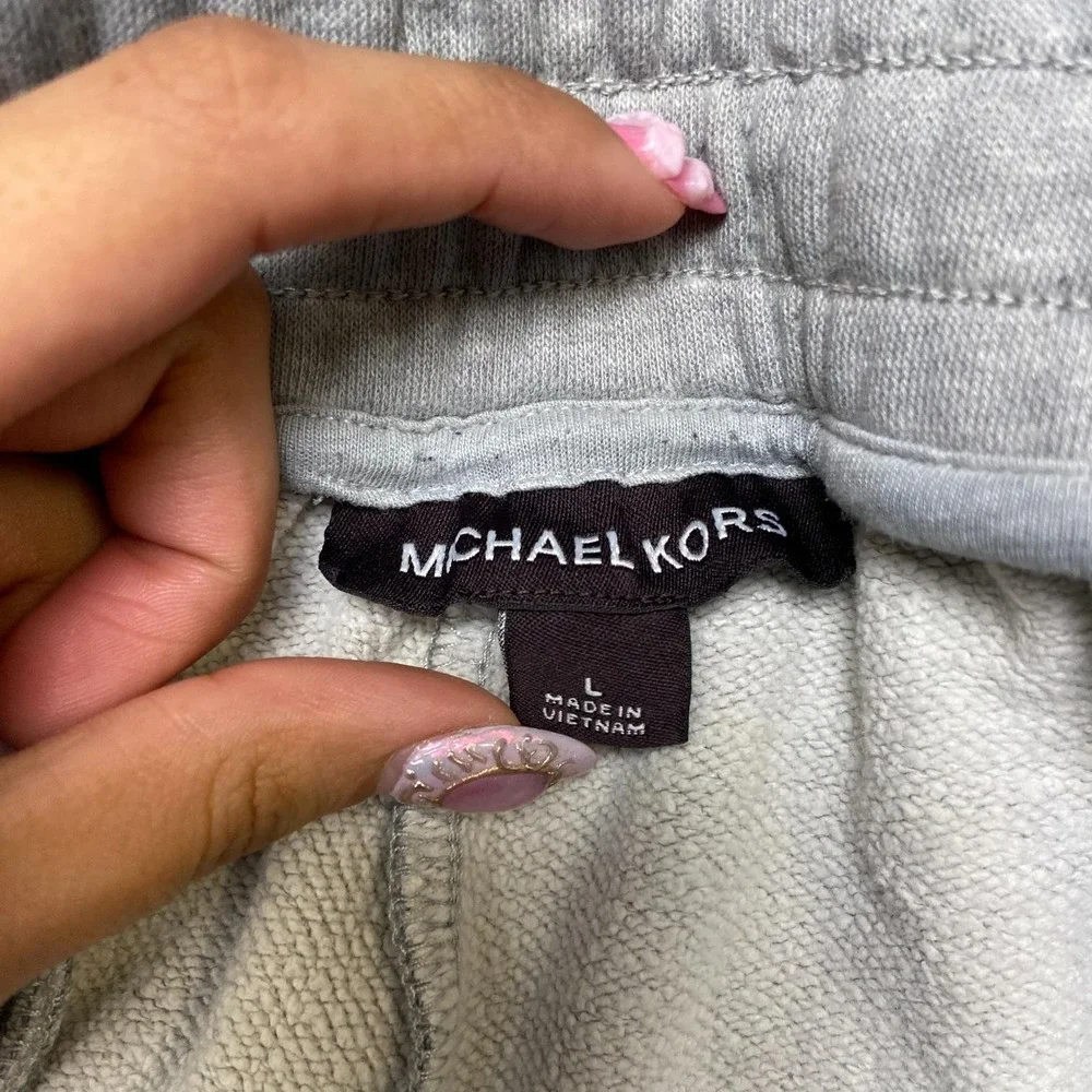 Michael Kors Sweatpants Mens Large Heather Gray Fleece Lined Logo Tapered Leg
